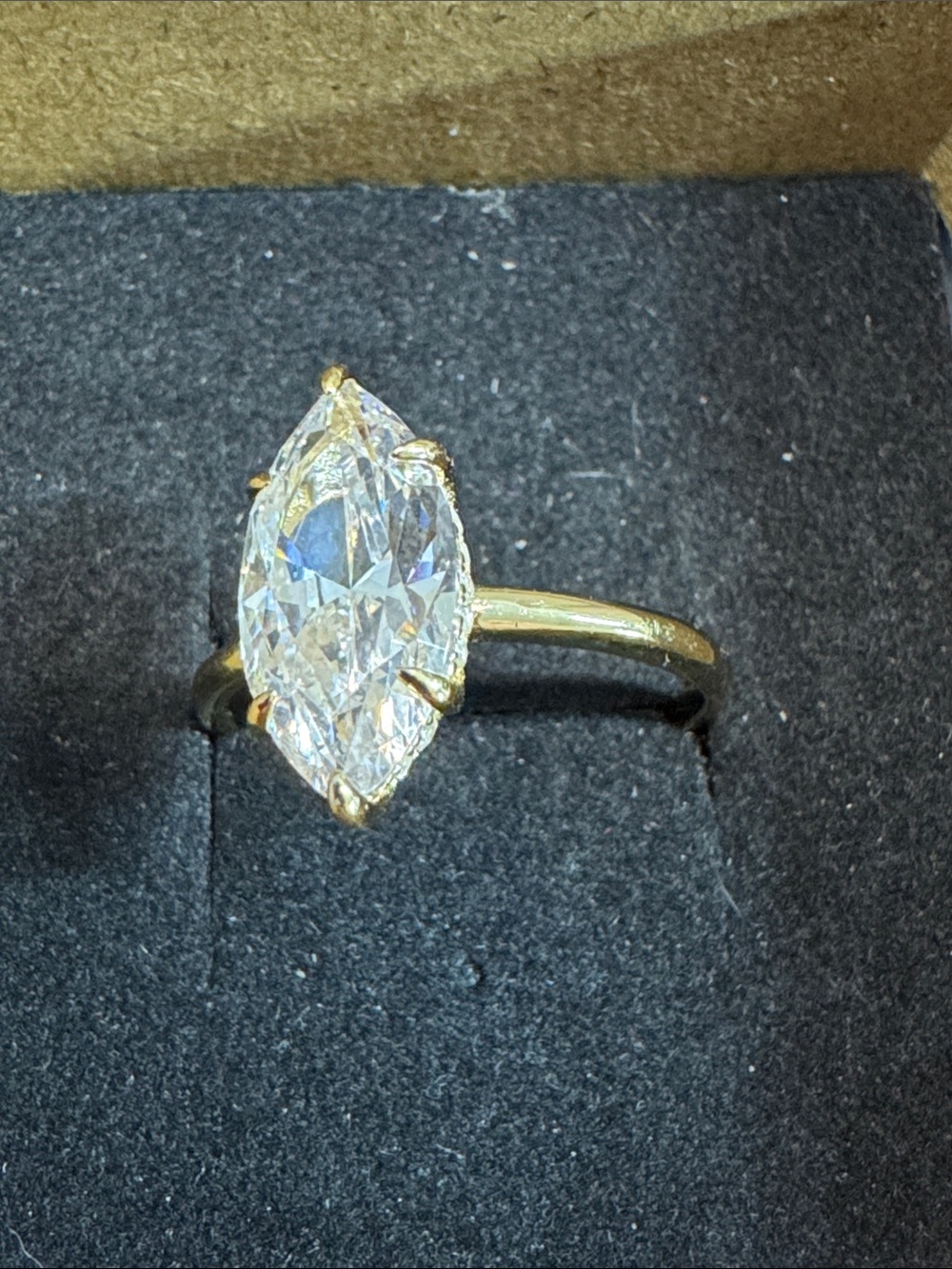 Marquise-Cut Clear Stone Ring in Gold Tone